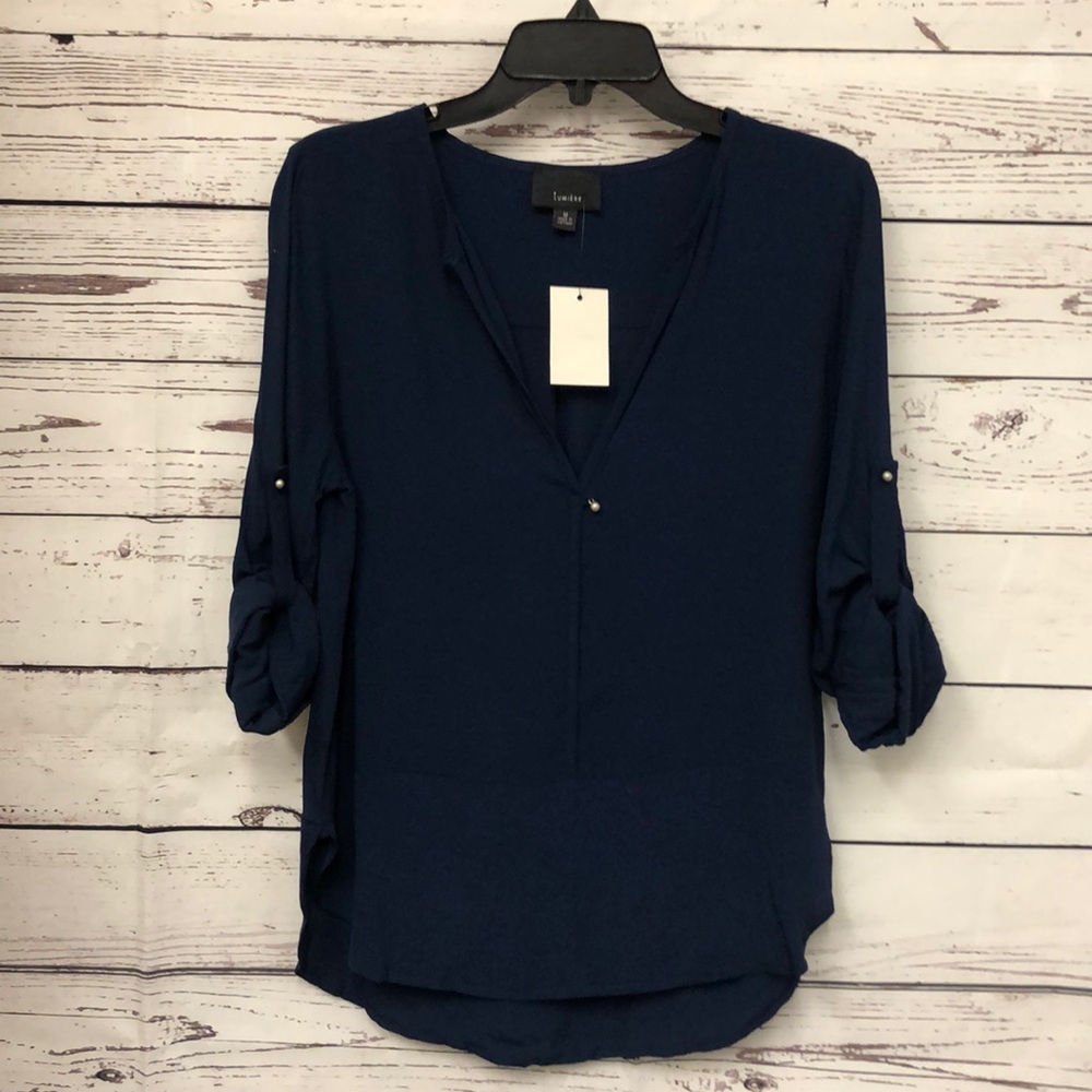 Lumiere navy blue folded sleeve blouse